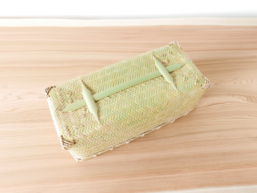 整頓かご　長四角（枡あじろ編み）　真竹（青竹）　籐　千葉県