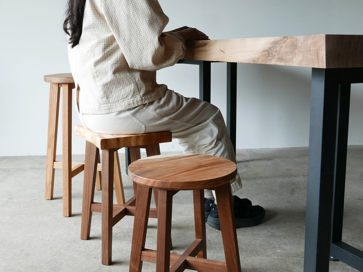 MUKU ten. mini｜「ハシキレ」丸スツール　H44cm　ホワイトオーク一枚板＜A＞